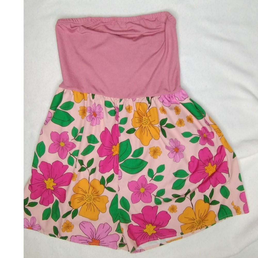 Izuria Floral Romper Strapless Casual Summer Pink Yellow‎ XL